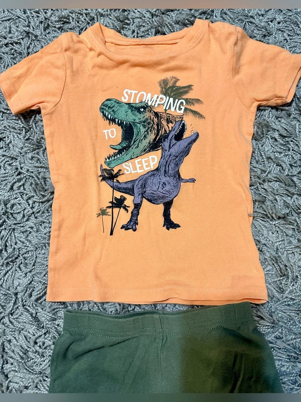 Kids Dino Graphic Tee & Shorts Set - Orange, Blue, Olive